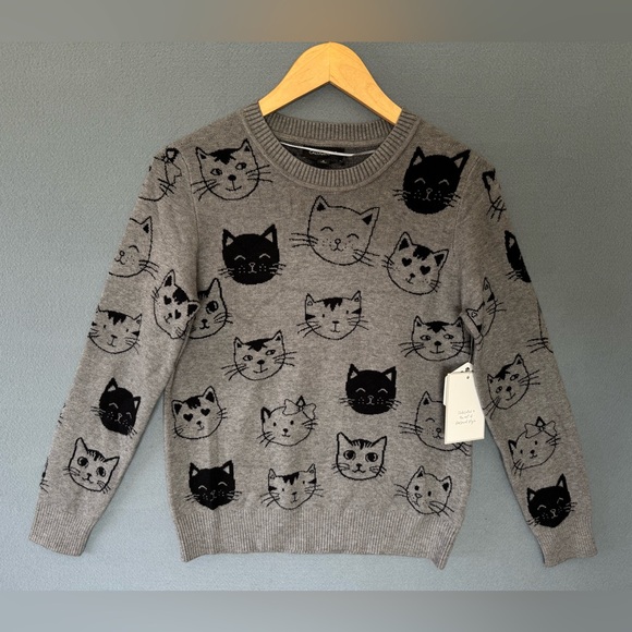 Anthropologie Calligraphie Gray Cat Print Sweater Women’s Small NWT - Picture 6 of 9